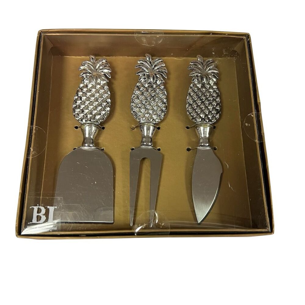 Boston International Pineapple Cheese Knife Set 3pc Wedding Gift Silver